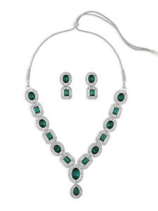 green stones & dazzling austrian diamonds embellished necklace