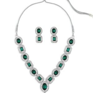 green stones & dazzling austrian diamonds embellished necklace